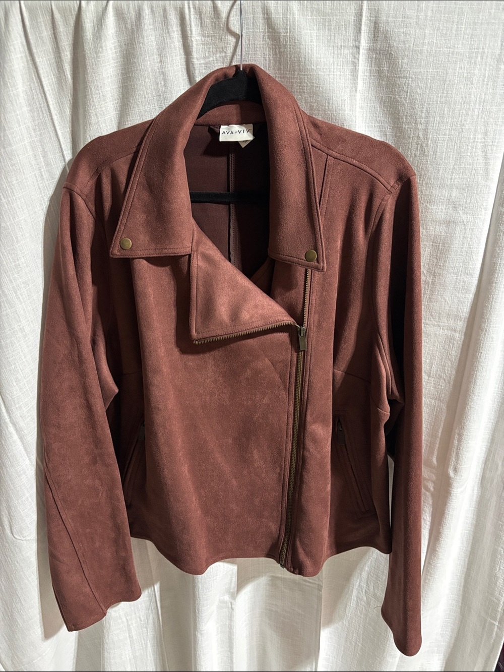 Ava & Viv Suede-Effect faux Moto Jacket in Rust - Picture 2 of 3